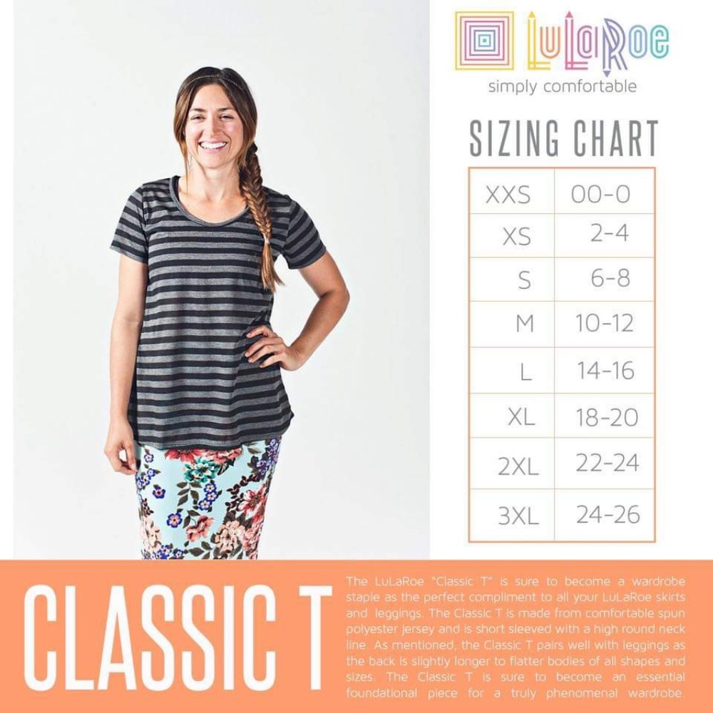 Classic T Shirt Sizing Info